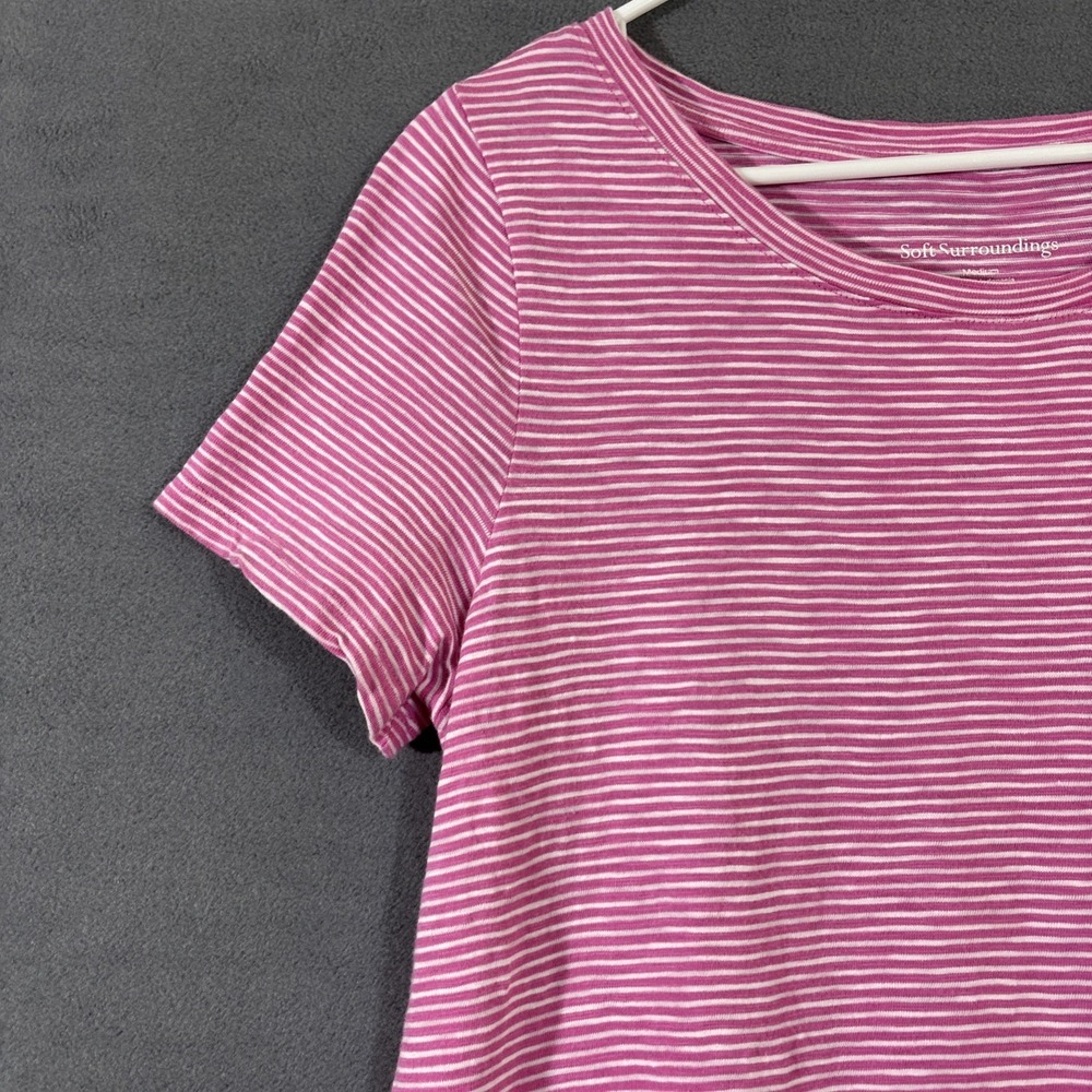 Soft Surroundings M Cotton Tunic Pink White Stripe Stretch Short Sleeve - Picture 4 of 10